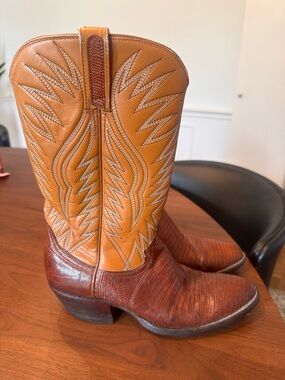 Dan Post Two-Tone Brown and Tan Lizard Western Cowboy Boots